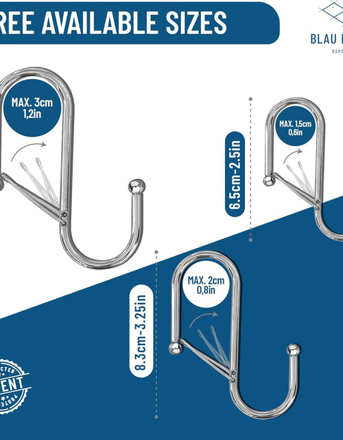 Load image into Gallery viewer, 10 Metalic S-Hooks with Anti-Fall System. Anti Drop S-Shaped Hook with Safety Buckle to Prevent Falls. Heavy Duty. (Silver, 3.25in Long (Diameter Rod&lt;0.8in))
