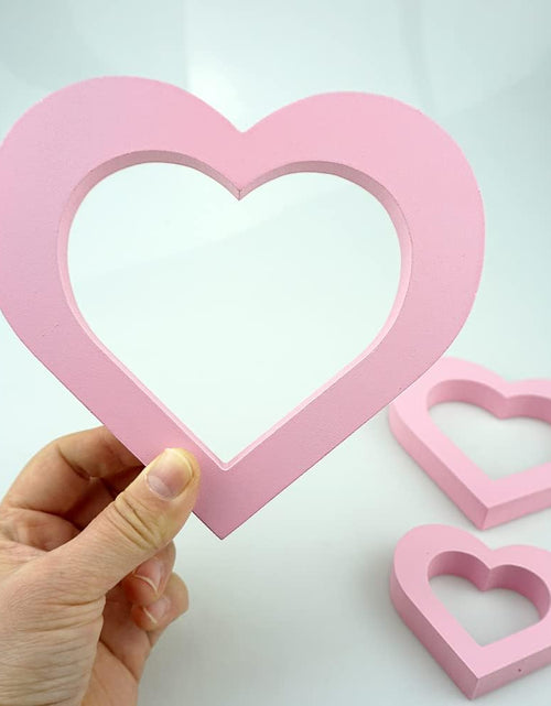 Load image into Gallery viewer, 3 PCS Pink Wooden Heart Centerpiece Pink Heart Shape Sign for Valentines Day Table Romantic Fireplace Home Wedding Decor
