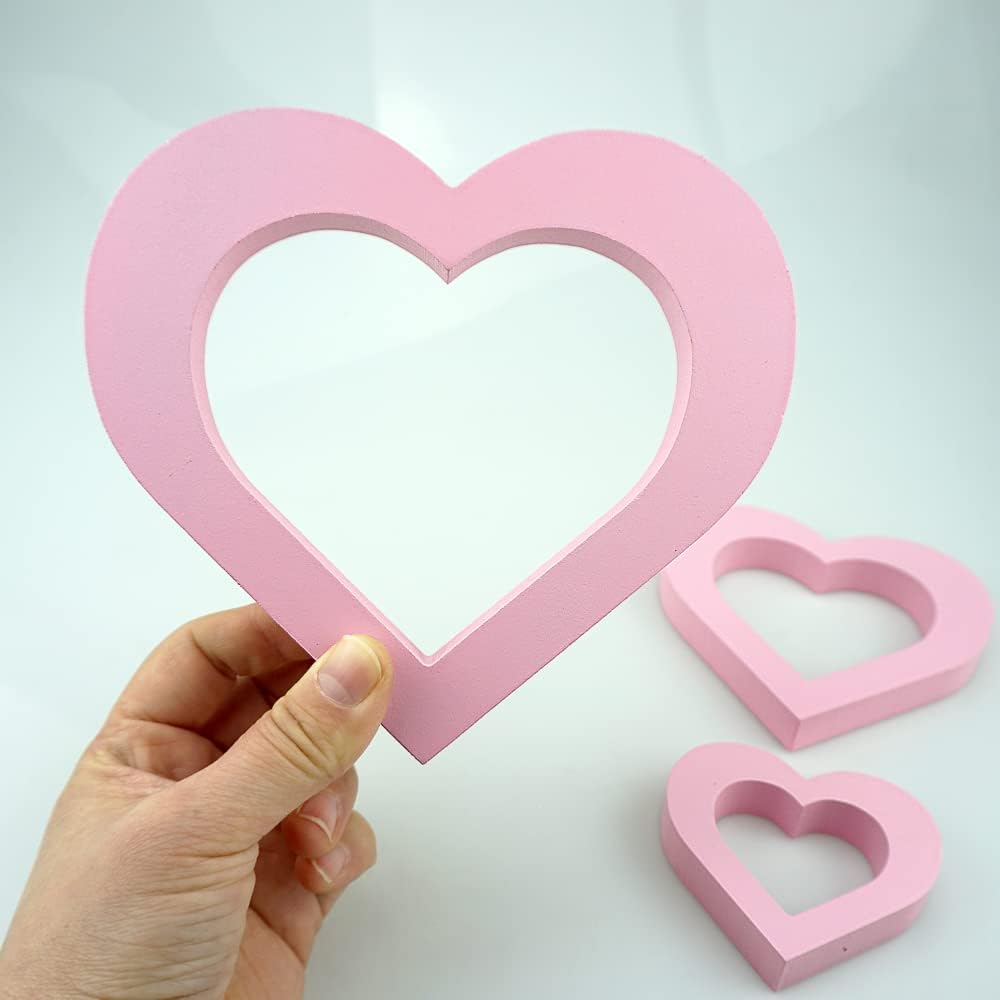 3 PCS Pink Wooden Heart Centerpiece Pink Heart Shape Sign for Valentines Day Table Romantic Fireplace Home Wedding Decor