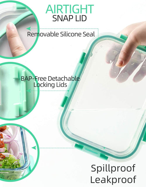 Load image into Gallery viewer, 10 Pack Glass Food Storage Containers with Lids Leakproof, Airtight Glass Meal Prep Containers For Lunch, On The Go, Leftover, Dishwasher Safe, Mint
