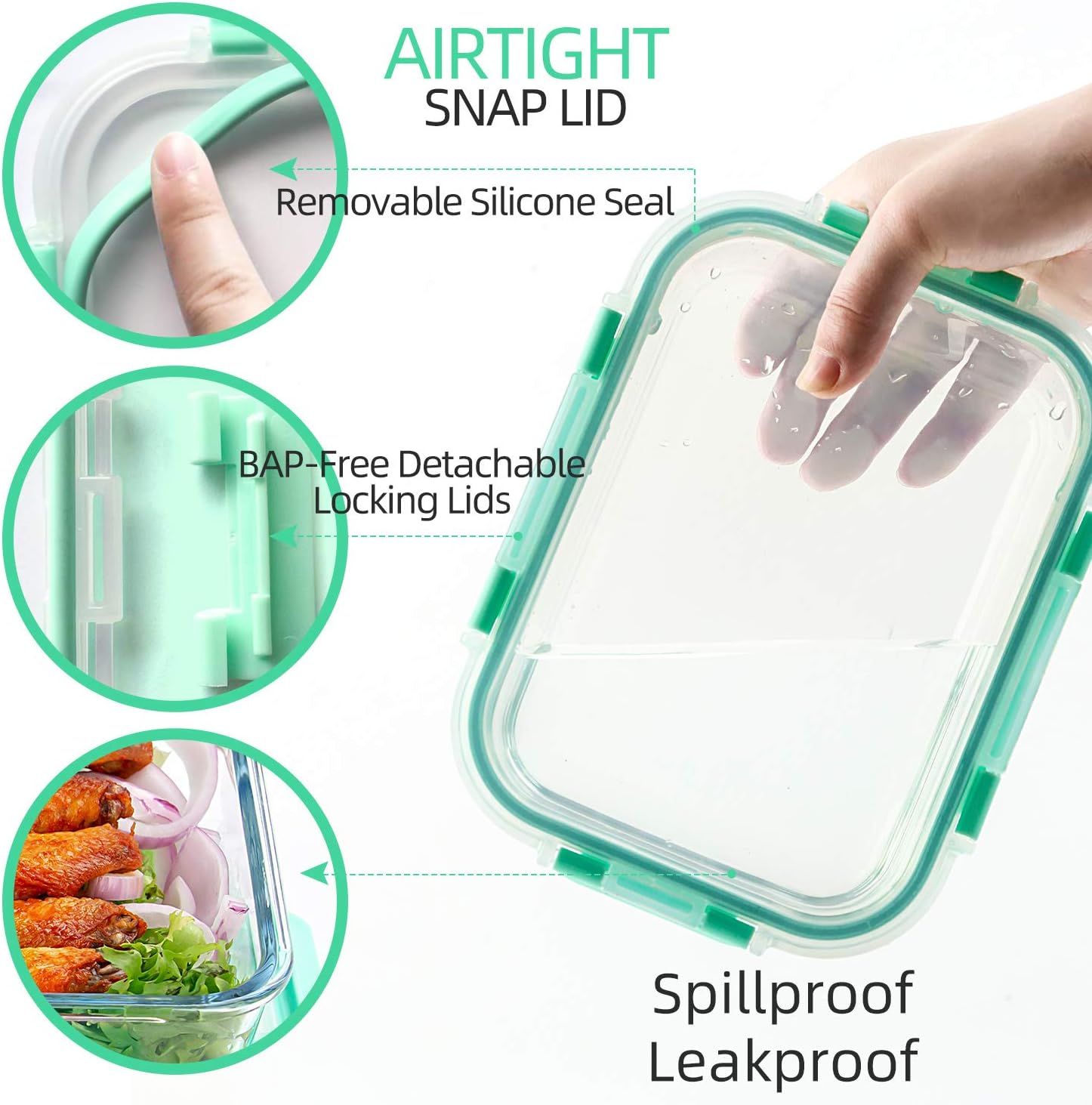 10 Pack Glass Food Storage Containers with Lids Leakproof, Airtight Glass Meal Prep Containers For Lunch, On The Go, Leftover, Dishwasher Safe, Mint