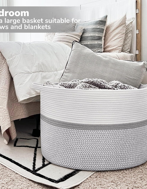 Load image into Gallery viewer, XXL Extra Large Cotton Rope Woven Basket, Throw Blanket Storage Basket with Handles, Decorative Clothes Hamper - 22&quot; x 22&quot; x 14&quot; Gray
