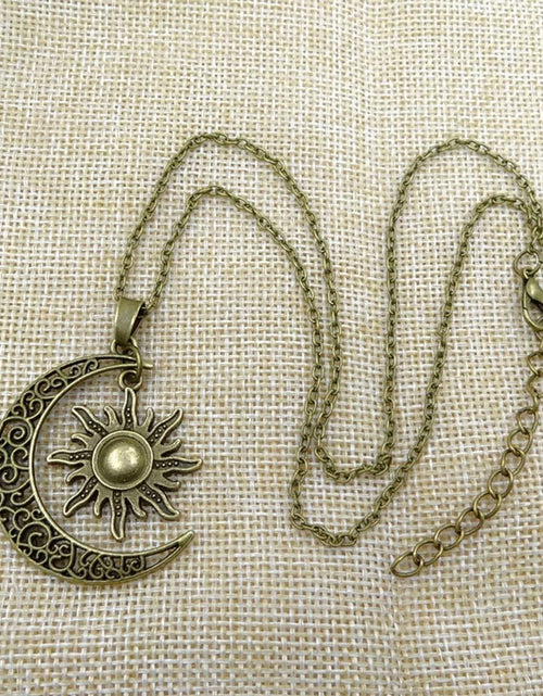 Load image into Gallery viewer, Vintage Bronze Crescent Moon and Sun Pendant Necklace Retro Swirl Filigree Unisex Jewelry Gifts
