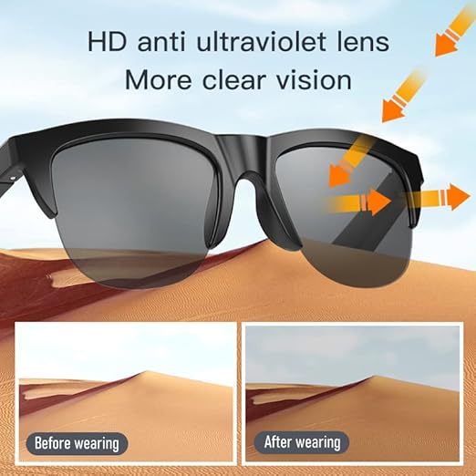 Smart Glasses Wireless Bluetooth Sunglasses Open Ear Music&Hands-Free Calling, Dual Polarized Lenses