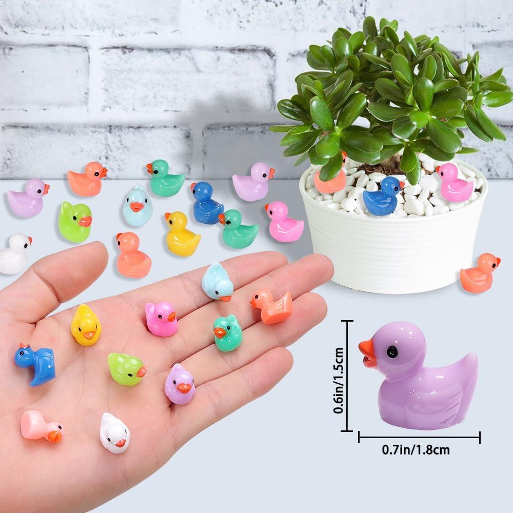 200pcs Tiny Ducks 10 Colors Little Duck Figures Mini Resin Ducks Plastic Small Miniature