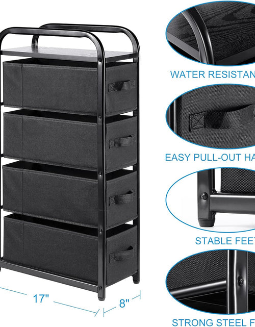 Load image into Gallery viewer, 4 Drawer Narrow Dresser Fabric Storage Tower Vertical Slim Chest Organizer Black)
