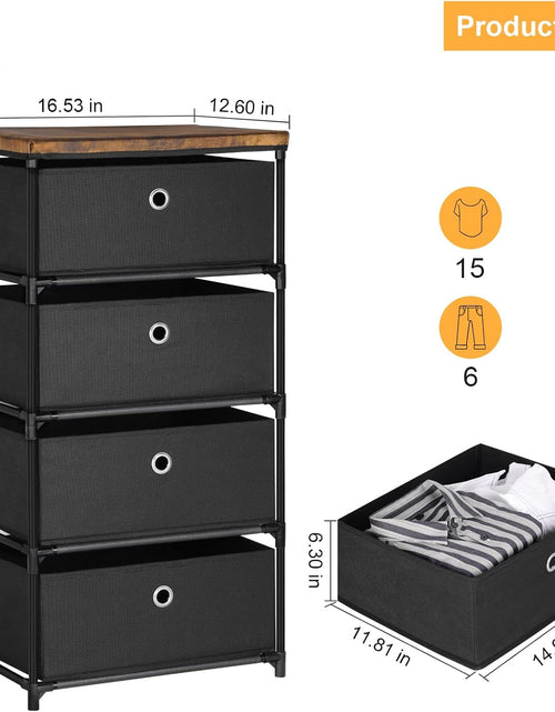 Load image into Gallery viewer, 4 Drawers Storage Organizer Unit for Closet, Easy Assembly Closet Dresser for Dorm, Bedroom, Hallway, Storage Bins (Black)
