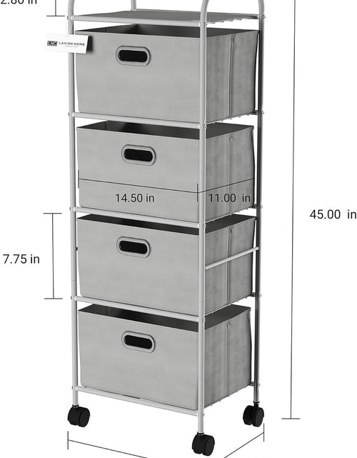 Load image into Gallery viewer, 4 Drawer Storage Organizer, Rolling Fabric Bin Storage Cart with Wheels and Metal Frame, Gray
