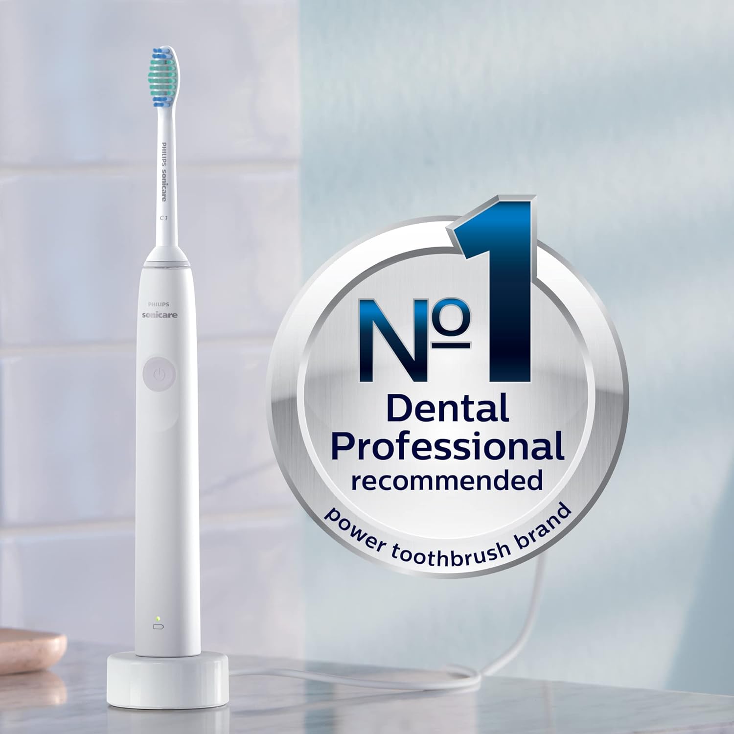 1100 Power Toothbrush, Rechargeable Electric Toothbrush, White Grey