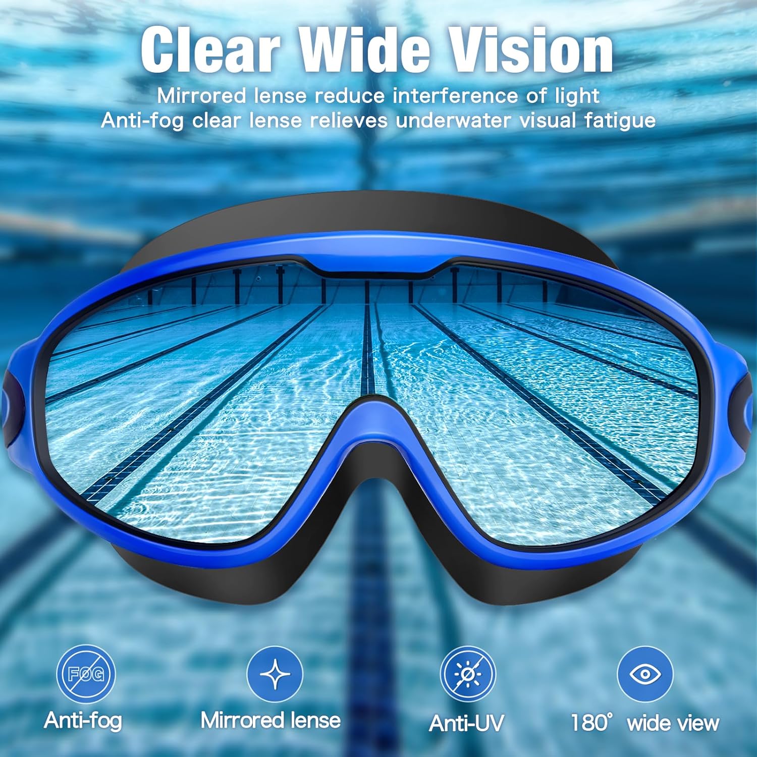 Swim Goggles 2 Pack for Adult Youth, Anti-fog UV Protection No Leaking 180° Wide View Clear Vision Pool