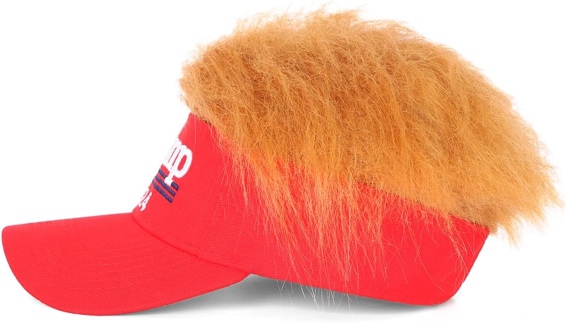 Trump 2024 Hat with Hair,Donald Trump Make America Great Again Wig Hat Embroidered Ultra Adjustable