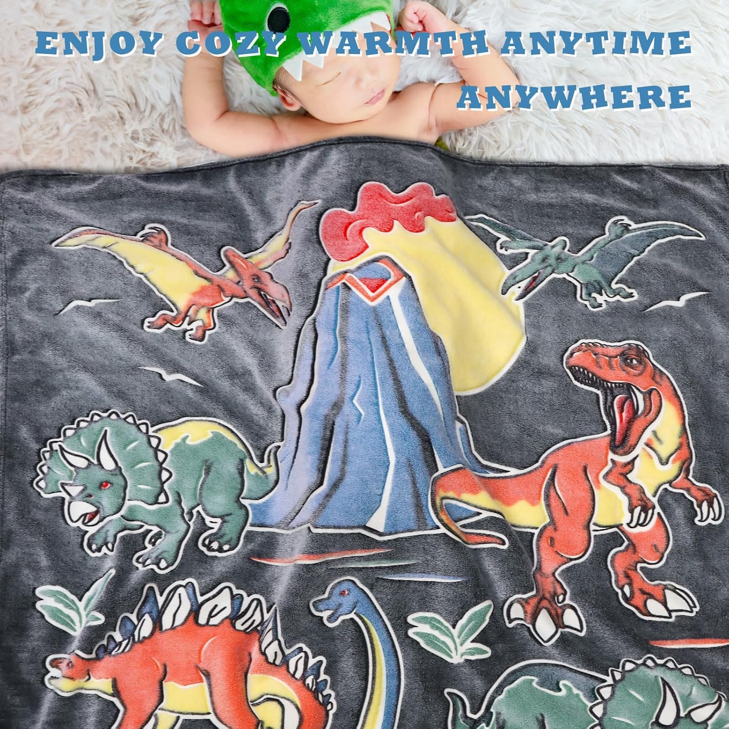 Glow in The Dark Dino Throw Blanket for Kids Dinosaur Toys for Boys Gifts Soft Fleece