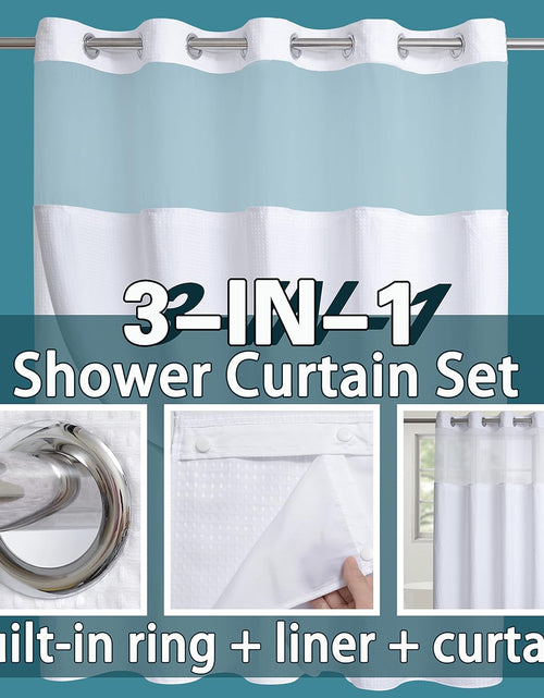 Load image into Gallery viewer, Extra Long Shower Curtain Set Hotel Grade with Snap in Liner for Bathroom Fabric with See Through Top Window (White,71W x 84H)
