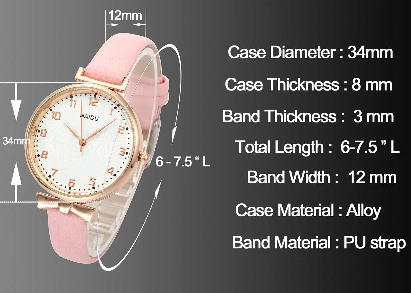 Womens Ladies Classic Simple Leather Analog Quartz Wrist Watch Rose Gold Case Arabic Numerals, White