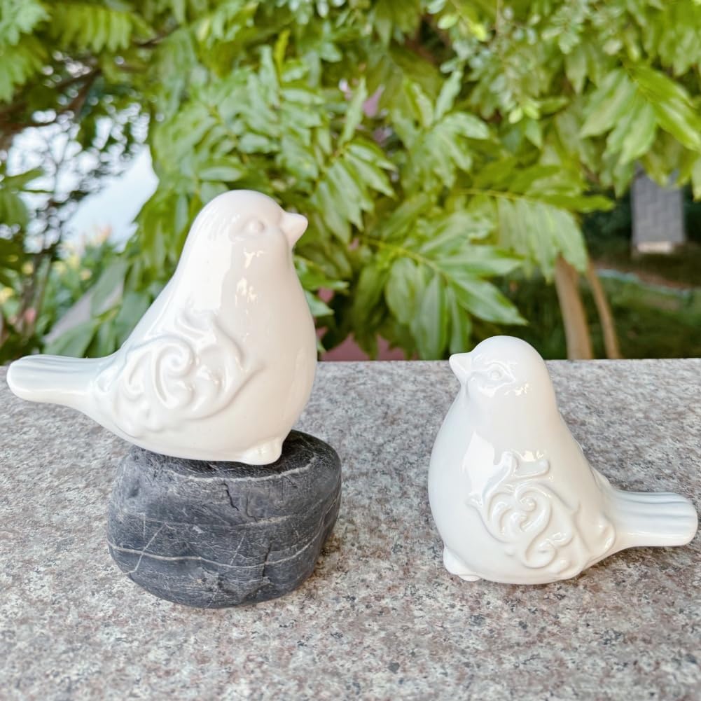 2PCS Ceramic Bird Figurines Decorative Bird Ornaments Statue for Home Garden Decor (White)