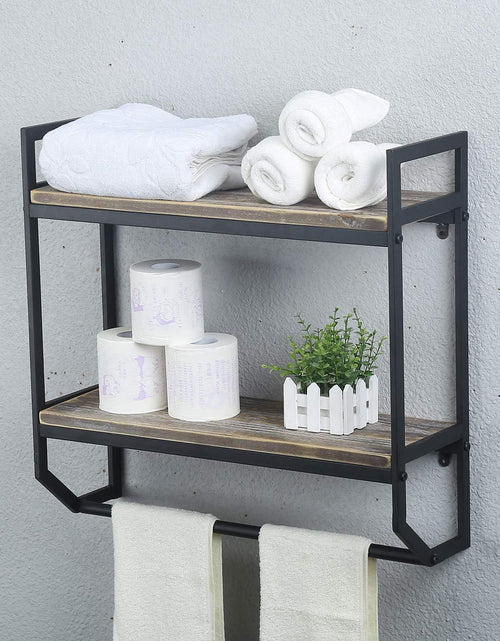 Load image into Gallery viewer, 2-Tier Metal Industrial 23.6&quot; Bathroom Shelves Wall Mounted,Rustic Wall Shelf Over Toilet Towel Rack with Towel Bar, Black Brush Silver
