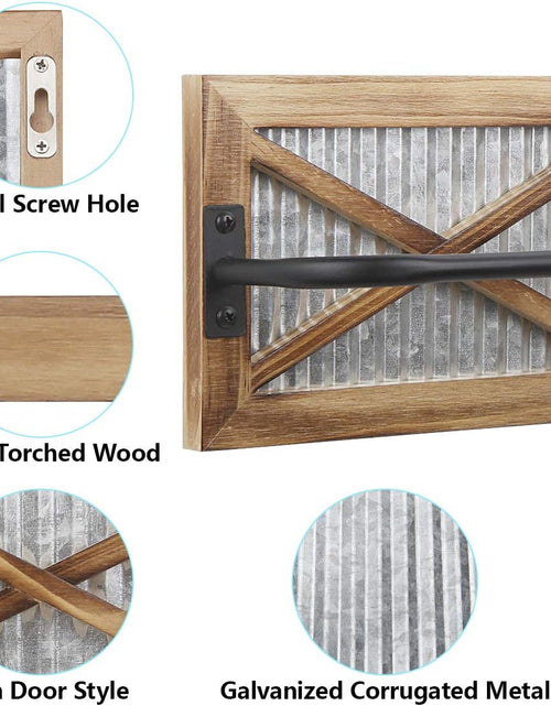 Load image into Gallery viewer, Wall Mounted Towel Bar Holder with Weathered Wood and Corrugated Galvanized Metal, Farmhouse Rack (Towels are not Included)
