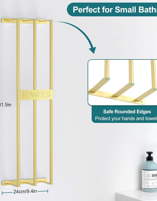 Load image into Gallery viewer, 3 Bar Towel Storage for Small Bathroom, 31.5in Bath Towel Holder for Rolled Towels, Gold
