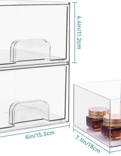 Load image into Gallery viewer, 4 Pack Clear Stackable Storage Drawers, 4.4&#39;&#39; Tall Acrylic Bathroom Makeup Organizer,Plastic Storage Bins For Vanity
