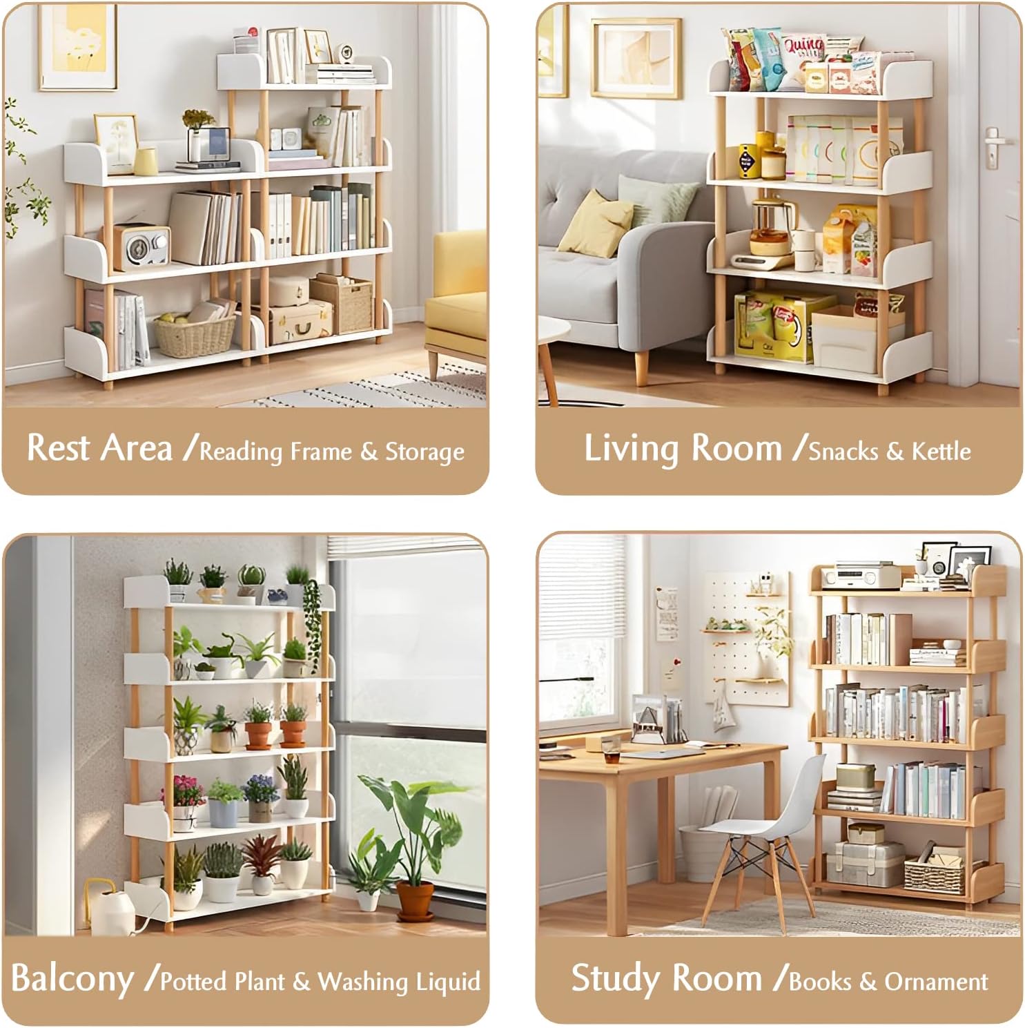 3-Tier Wooden Open Bookcase - Modern Display Bookshelf with Top Edge, Warm White