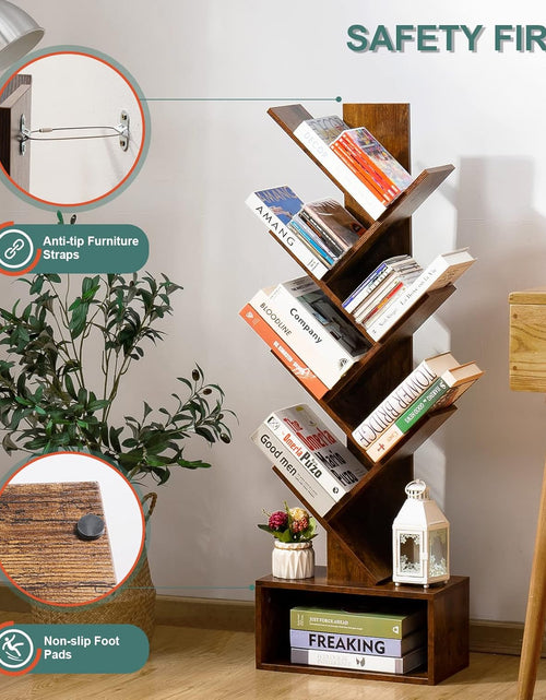 Load image into Gallery viewer, Tree Bookshelf - 6 Shelf Retro Floor Standing Bookcase, Tall Wood Book Storage Rack
