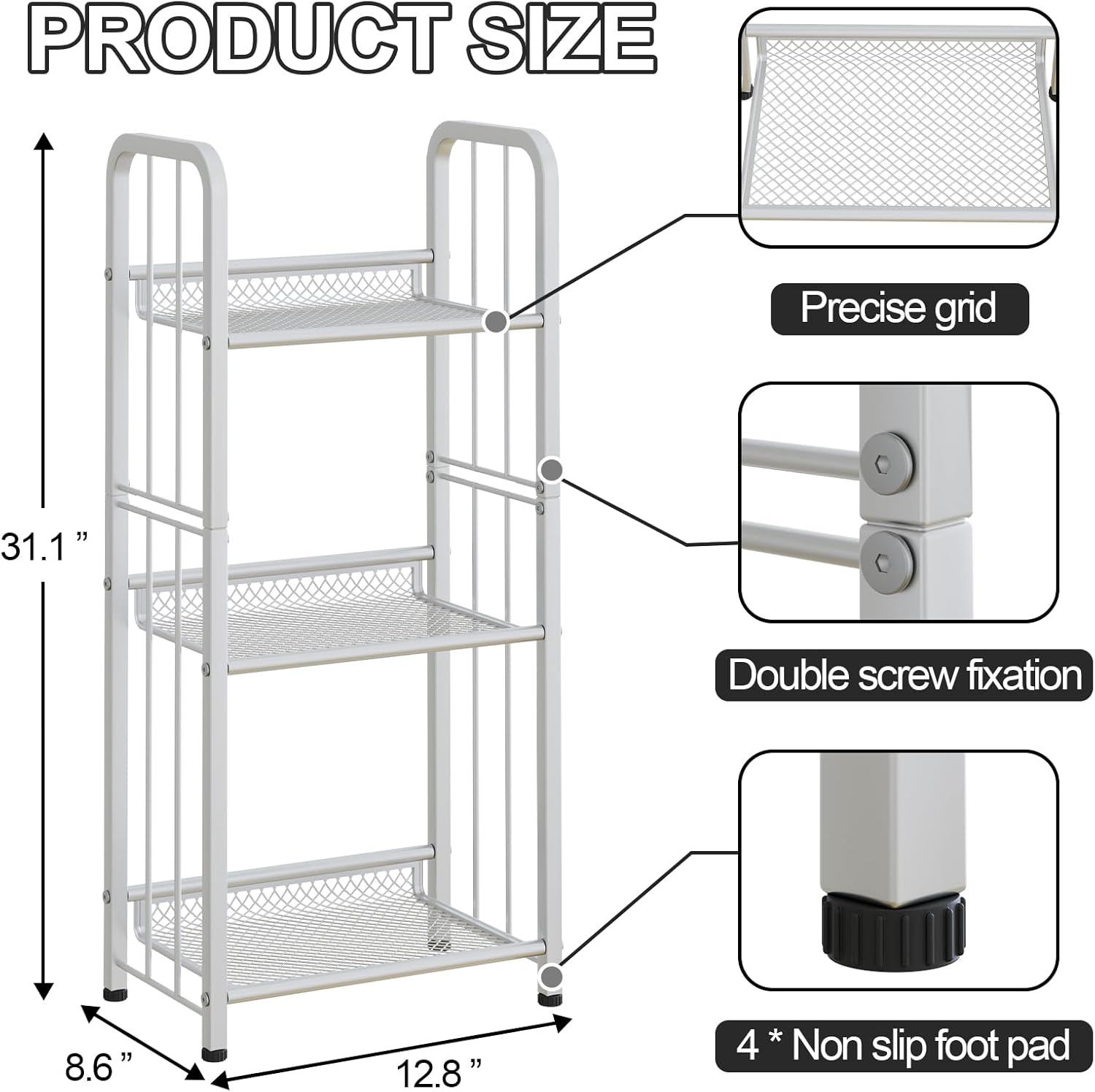 Bookshelf Storage Shelf Small Bookcase Freestanding Storage Stand Multi-Functional Organizer (3 Tiers, White)