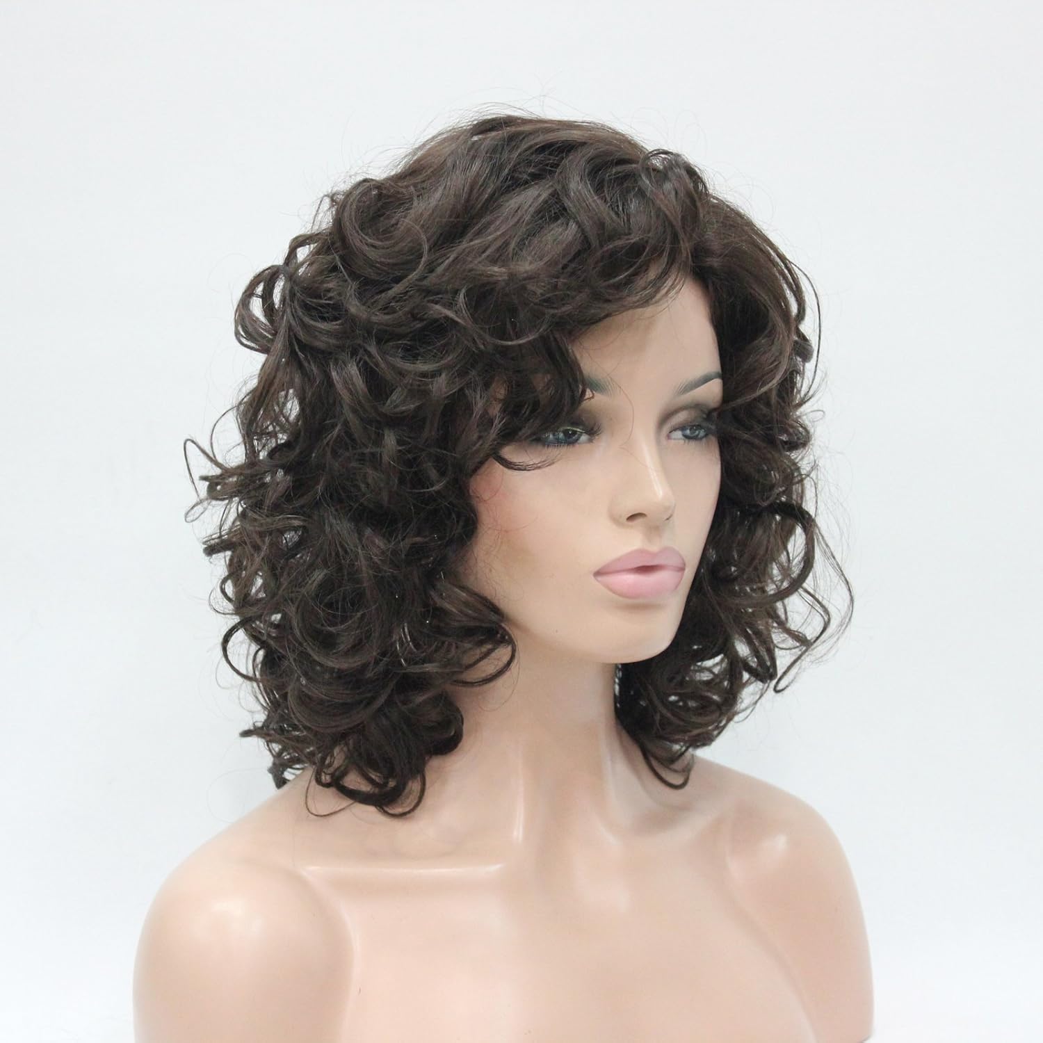 Short Length Chestnut Brown Afro Curl Full Synthetic Wig Women Wigs (Chestnut Brown)