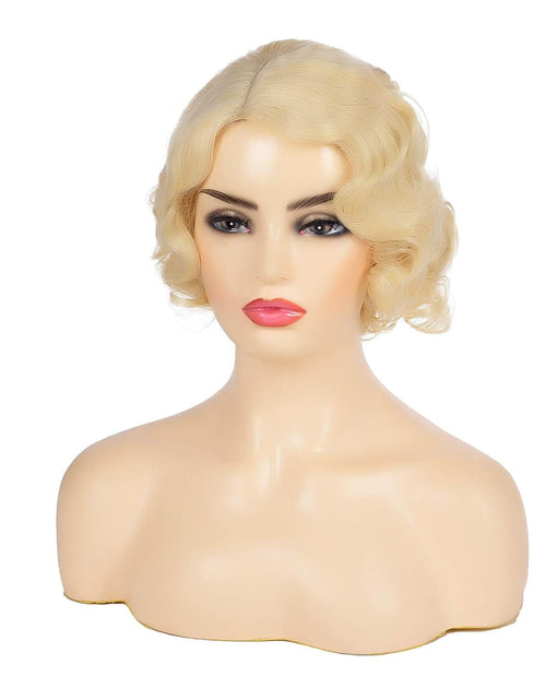 Load image into Gallery viewer, Short Blonde Curly Wig Finger Wave Synthetic Hair for Women, Blonde
