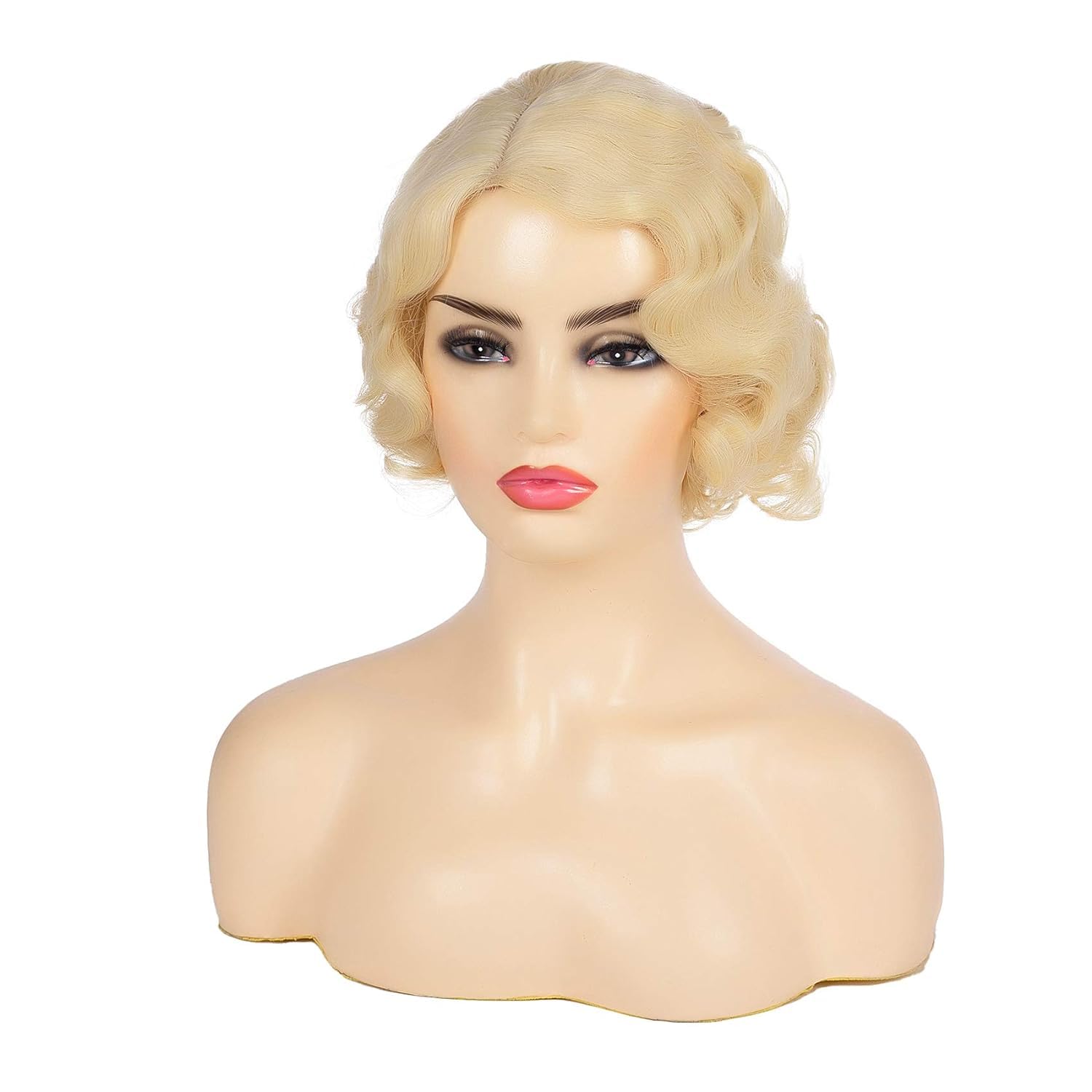 Short Blonde Curly Wig Finger Wave Synthetic Hair for Women, Blonde