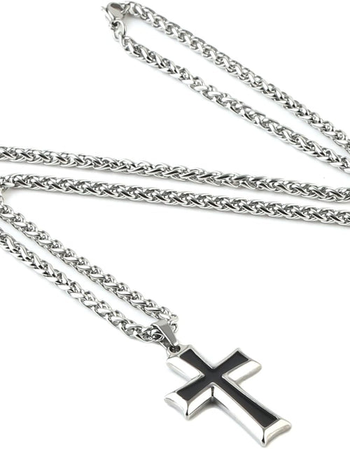 Load image into Gallery viewer, Mens Stainless Steel Cross Pendant Necklace with Wheat Chain, Silver
