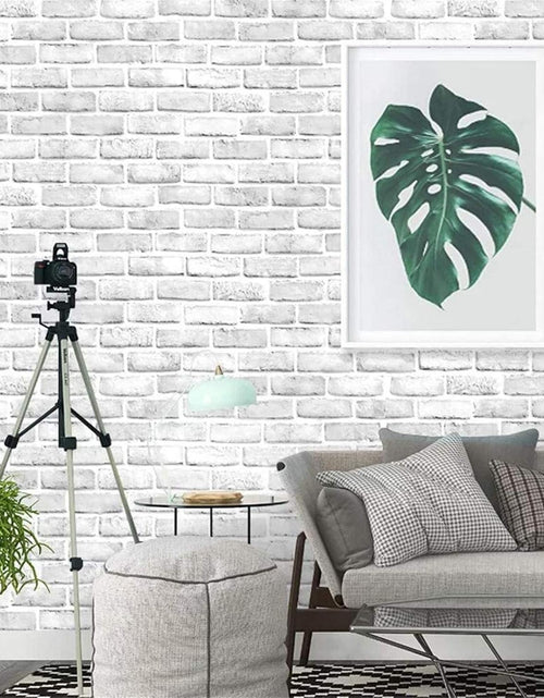 Load image into Gallery viewer, 10ft White Gray Brick Peel and Stick Wallpaper Brick Vinyl Wrap Self -Adhesive Room Decor, 18 x 120 inches
