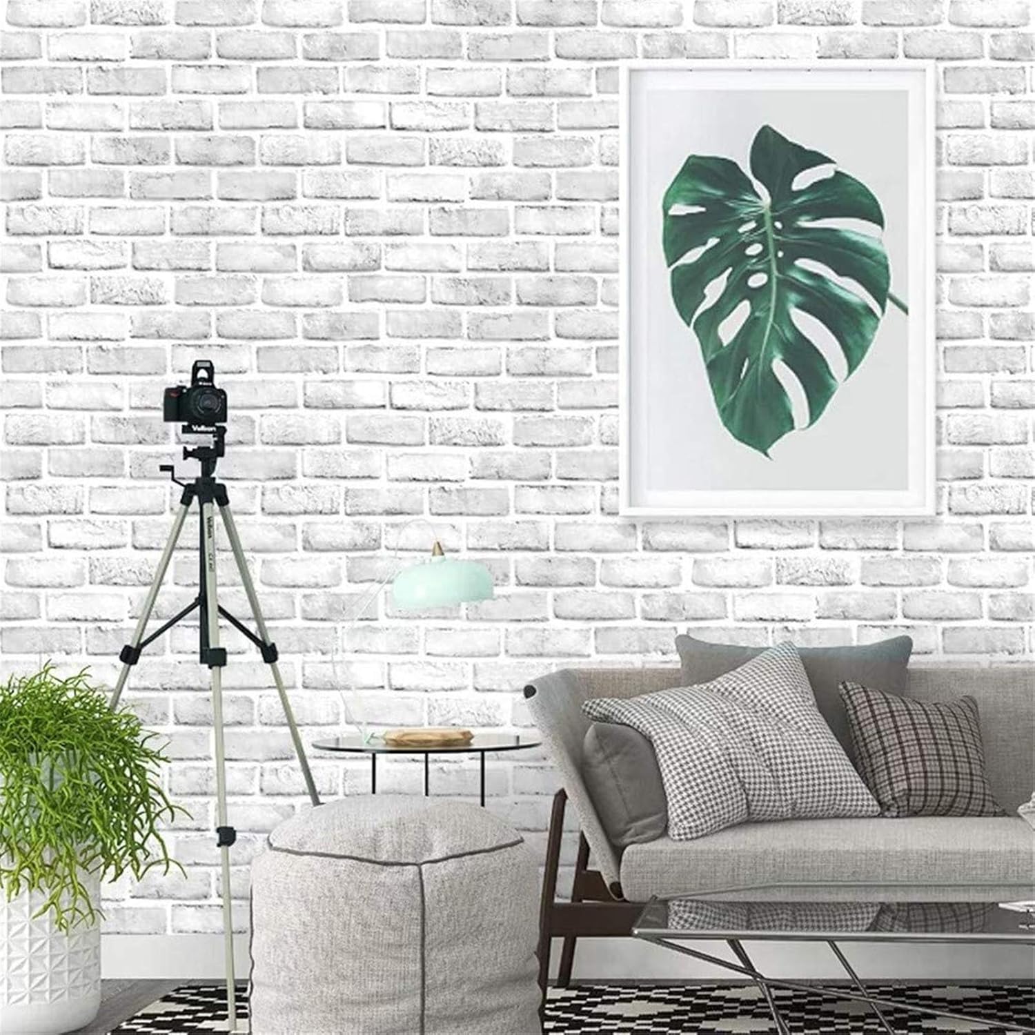 10ft White Gray Brick Peel and Stick Wallpaper Brick Vinyl Wrap Self -Adhesive Room Decor, 18 x 120 inches