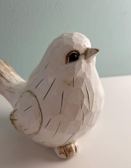 Load image into Gallery viewer, White Modern Farmhouse Bird Figurine, Bird Statue Sculpture - Carved Rustic Distressed
