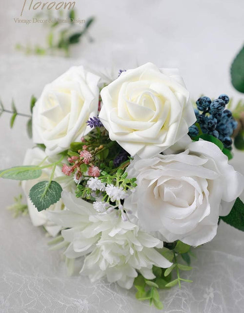 Load image into Gallery viewer, 25pcs Real Looking Ivory Foam Fake Roses with Stems for DIY Wedding Bouquets
