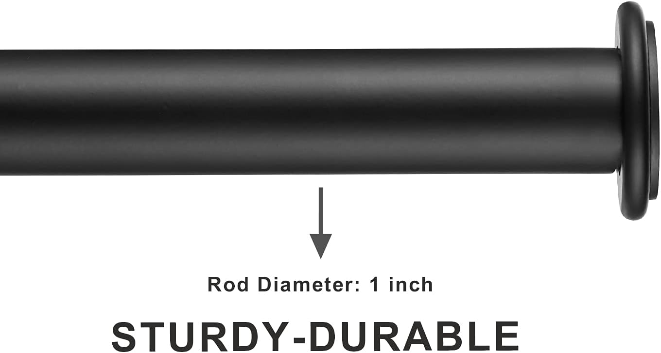 Hanging Curtain Rod 36-56 inch Matte Black,1 inch diameter Metal Single Window Curtain Rods Set