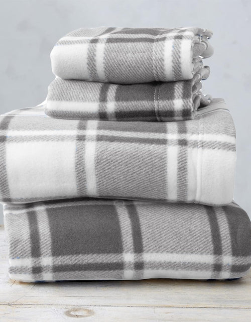 Load image into Gallery viewer, Super Soft Queen Plaid Grey Micro Fleece Sheet Set | Cozy, Warm, Durable, Breathable, and Fluffy Bed Sheets
