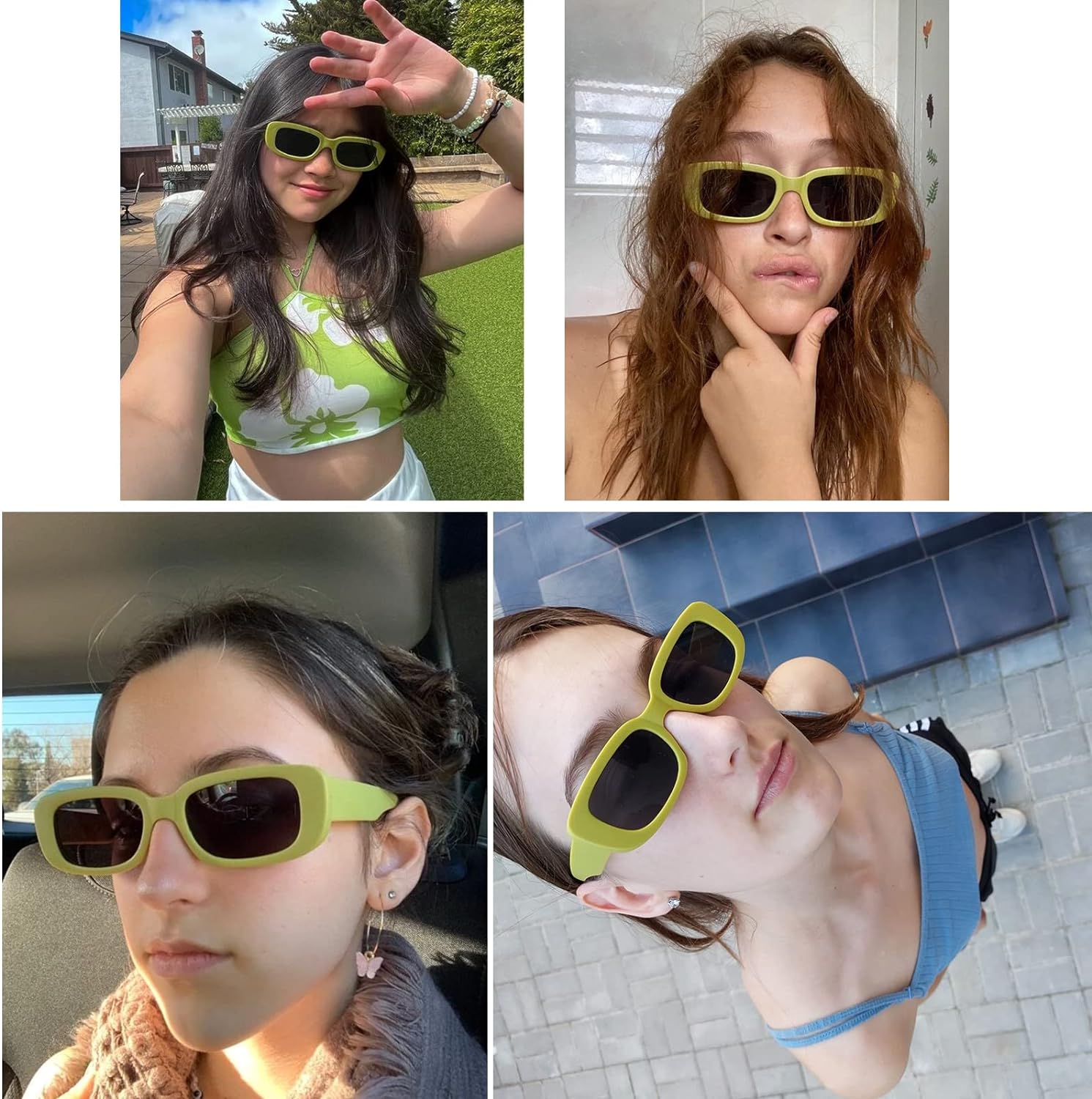 4 Pieces Retro Vintage Sunglasses Small Square Rectangle 90s Glasses Trendy Y2K for Women Aesthetic Accessories