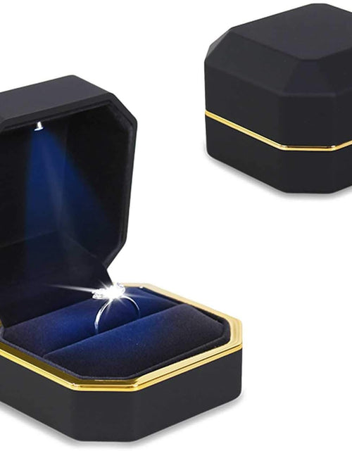 Load image into Gallery viewer, Square Velvet Wedding Ring Case Jewelry Gift Box with LED Light for Proposal Engagement Wedding, Black
