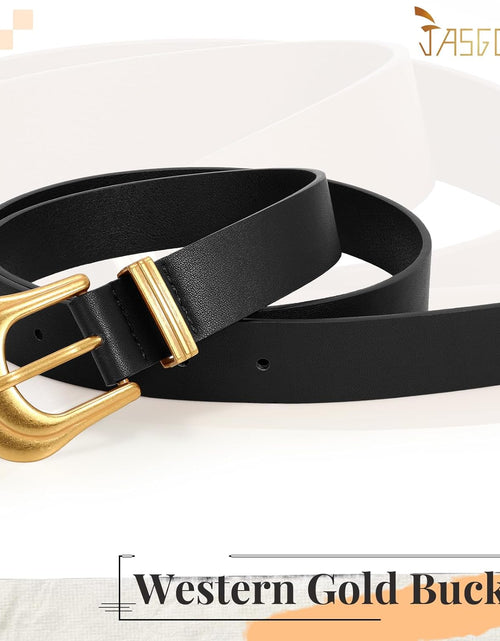 Load image into Gallery viewer, Women&#39;s Western Belt Vintage Black Leather Waist Belt for Pants Jeans with Gold Buckle (Fits Waist 33-7 inches, Black/Gold)
