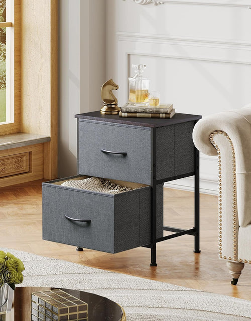 Load image into Gallery viewer, 2 Drawer Dresser for Bedroom, Night Stand, End Table with Fabric Bins for Bedroom, Closet, Entryway, College Dorm, Dark Grey
