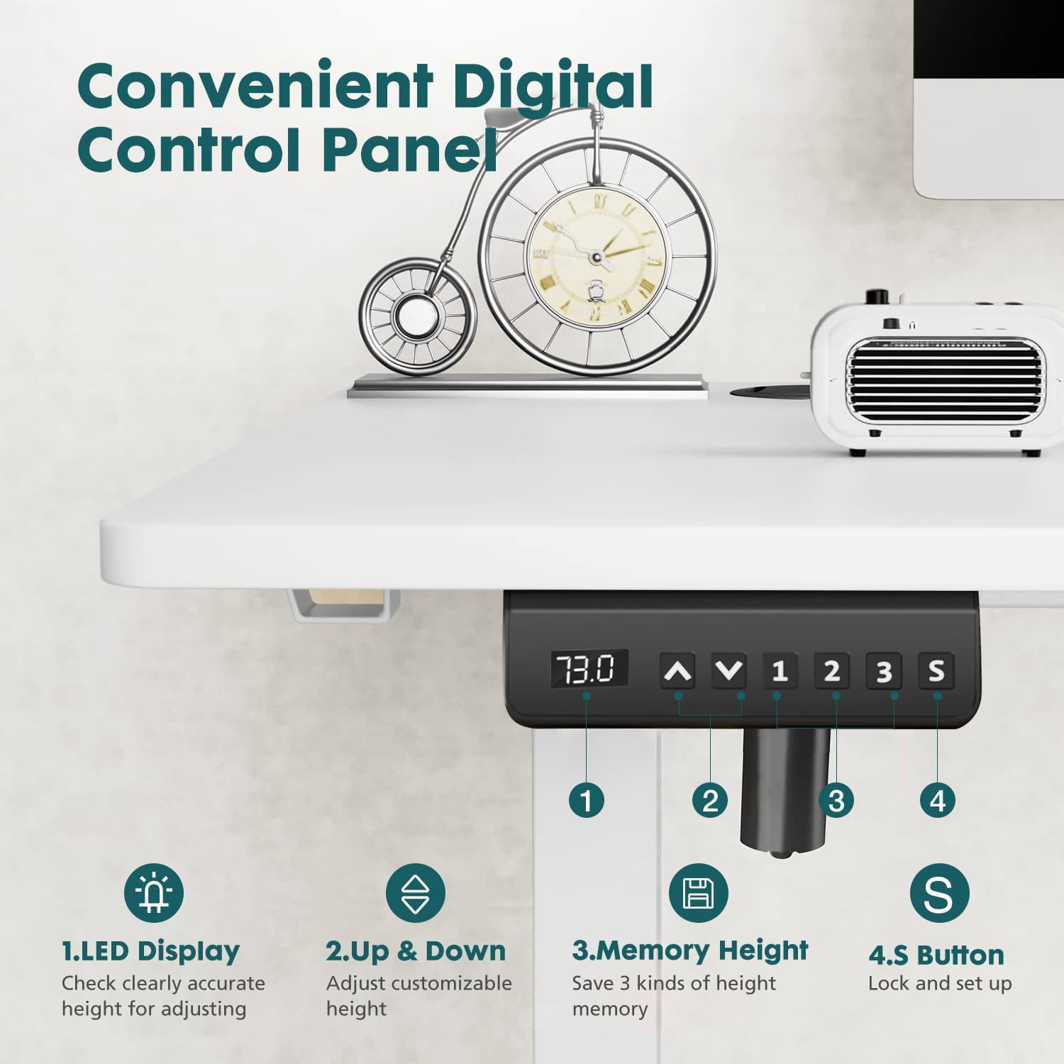 Standing Desk, Adjustable Height Electric Sit Stand Up Down Computer Table, 40x24 Inch, White