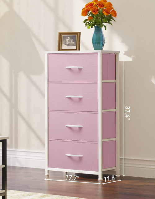 Load image into Gallery viewer, Storage Drawer with 4 Drawers - Fabric Dressers for Kids, Wooden Top &amp; Easy Pull Fabric Bins, Pink
