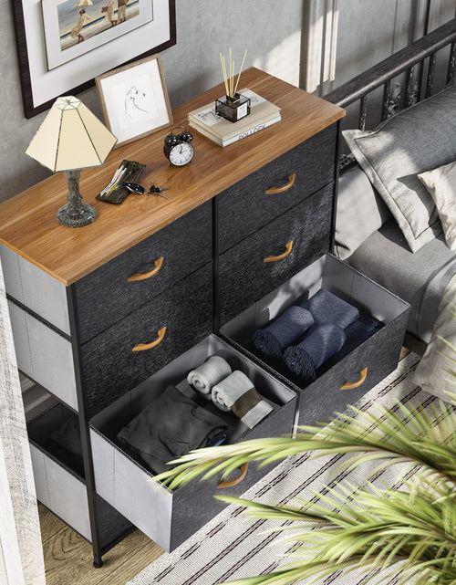 Load image into Gallery viewer, Tall Dresser with 8 Drawers, Storage Tower with Fabric Bins, Sturdy Steel Frame, Wooden Top (Dark Grey)
