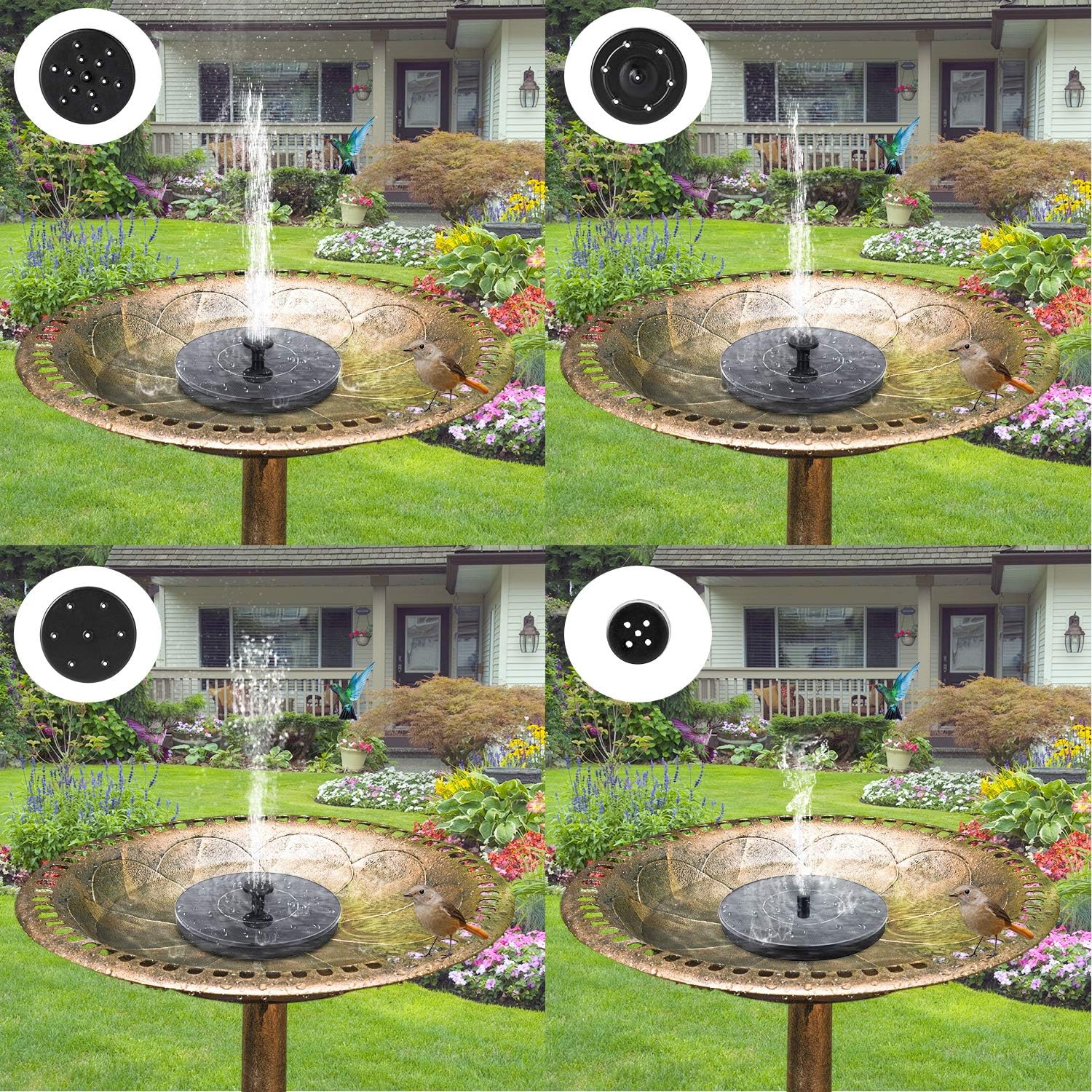 Solar Bird Bath Fountain Pump, Upgrade 1.4W Solar Fountain with 6 Nozzle