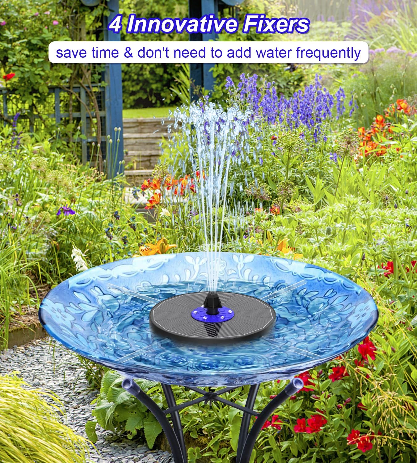 Solar Fountain 3.5W Floating Bird Bath Fountains with Blue Flower, Colorful