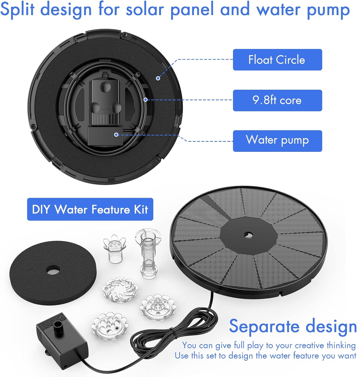 3.5W Solar Fountain Pump for Water Feature Outdoor DIY Solar Bird Bath Fountain with Multiple Nozzles