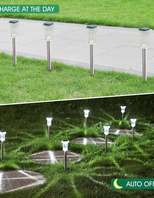 Load image into Gallery viewer, 10 Pack Waterproof Stainless Steel Solar Stake Lights for Pathway Garden Driveway Lawn Decor - Cool White
