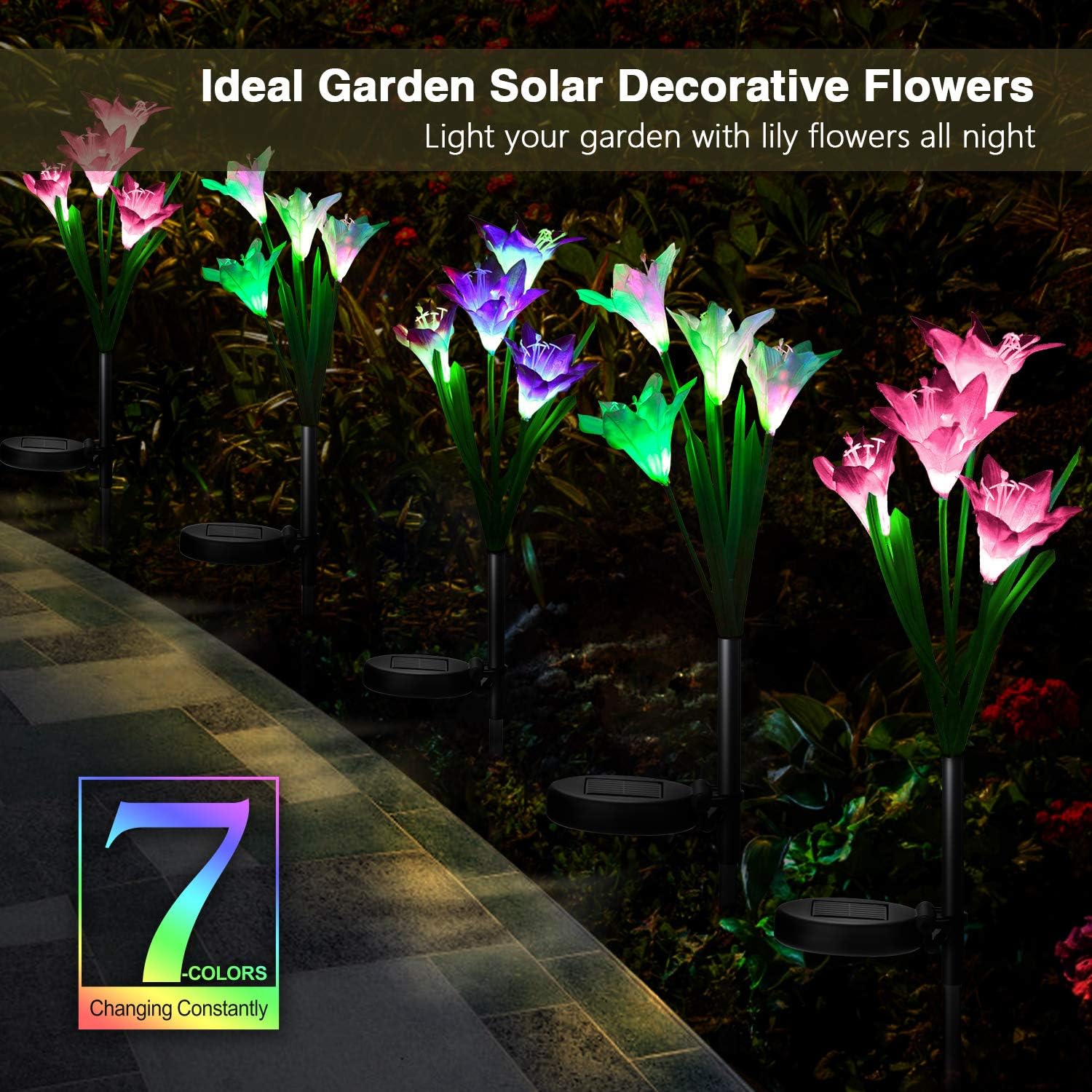 Solar Lights Outdoor Garden Decorative Flowers 6 Pack, Waterproof Solar Garden Lights with 24 Lily Flowers