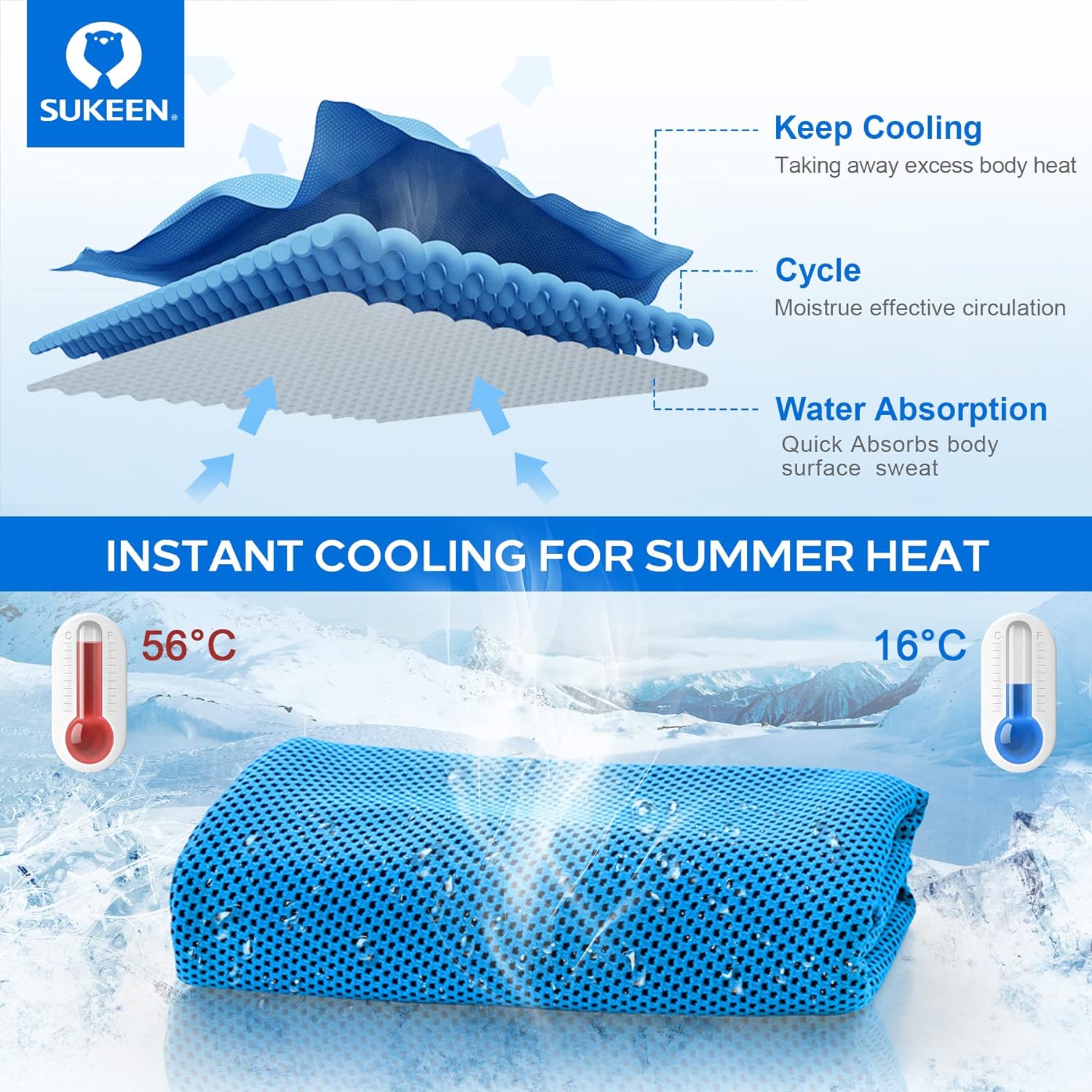 [4 Pack Cooling Towel (40"x12"), Ice Towel, Soft Breathable Chilly Towel