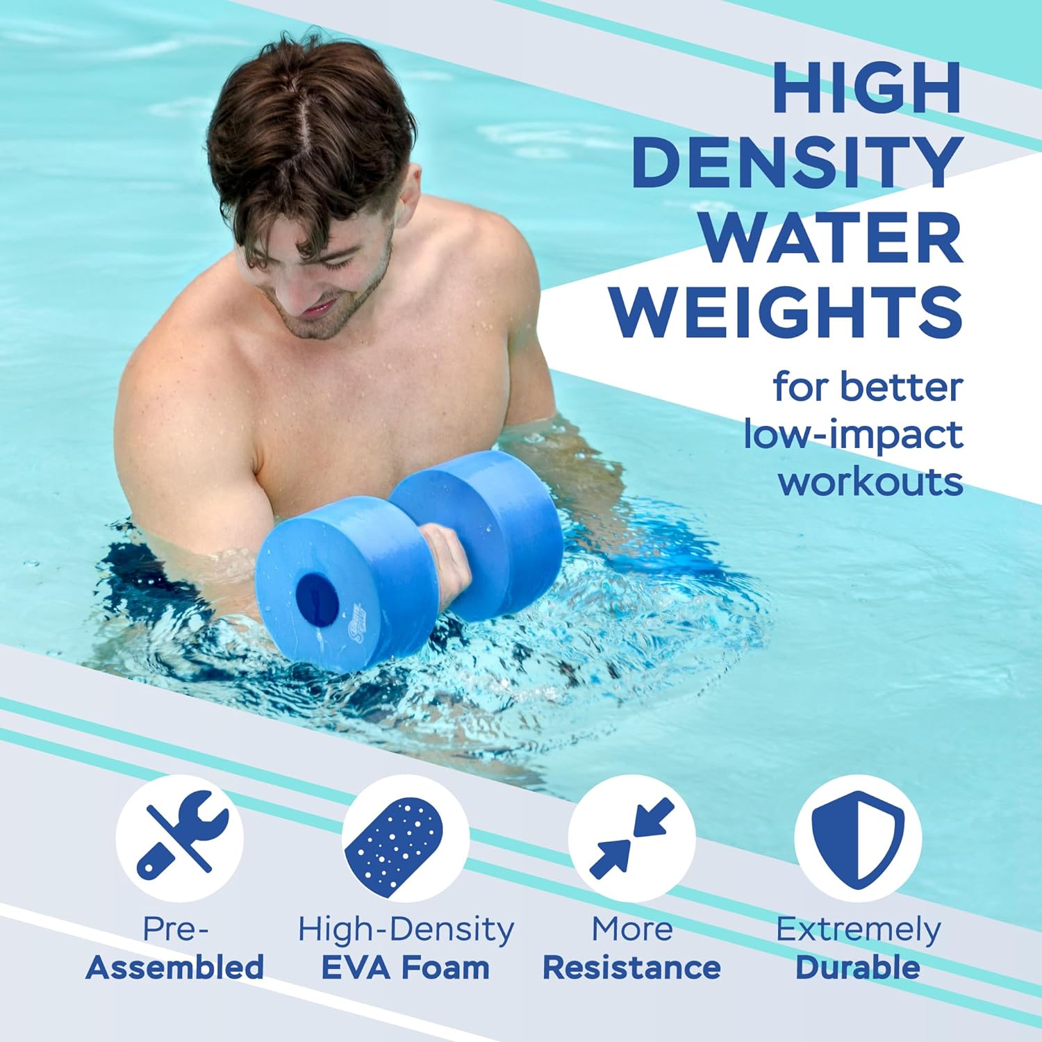 Sports High-Density EVA-Foam Dumbbell Set, Water Weight, Soft Padded, Blue